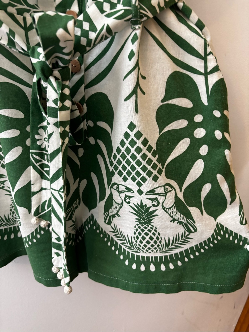 Rachel Zoe Green & White Tropical Print Sleeveless Linen Shorts Romper - Picture 4 of 11
